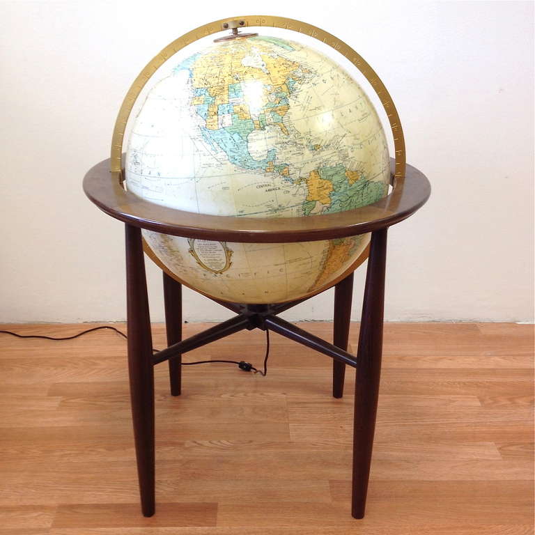 Vintage Danish Modern Alluminated Floor Globe by Replogle.  Globe measures 20