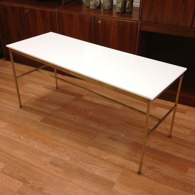 Paul McCobb Brass and Vitrolite Console Sofa Table for Calvin In Good Condition In Long Beach, CA