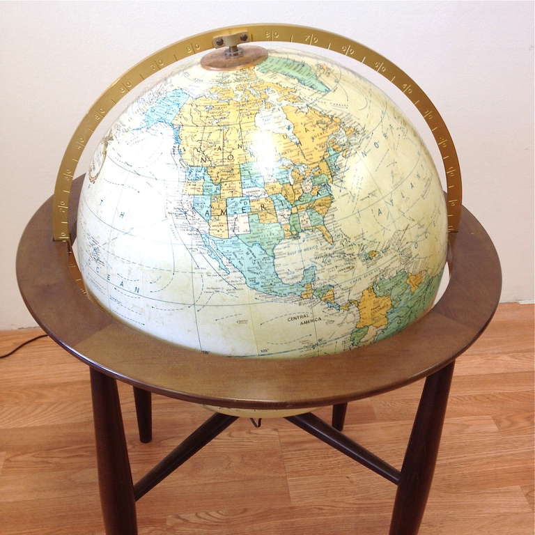 American Vintage Danish Modern Alluminated Floor Globe by Replogle