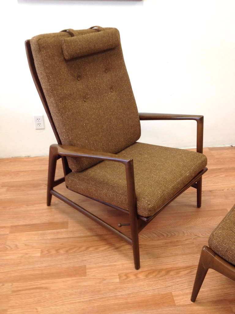 Ib Kofod Larsen Adjustable Lounge Chair and Ottoman for Selig 1