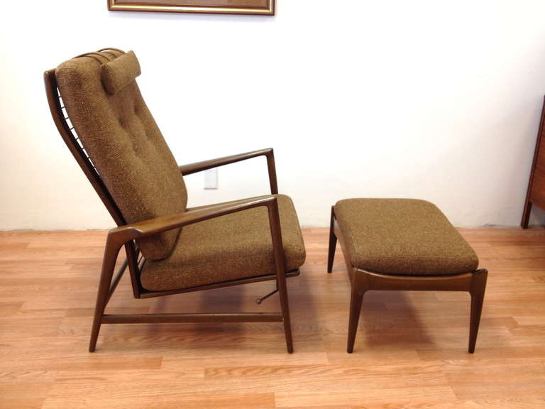 Danish Ib Kofod Larsen Adjustable Lounge Chair and Ottoman for Selig