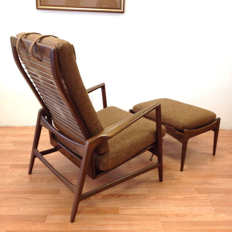 Walnut Ib Kofod Larsen Adjustable Lounge Chair and Ottoman for Selig