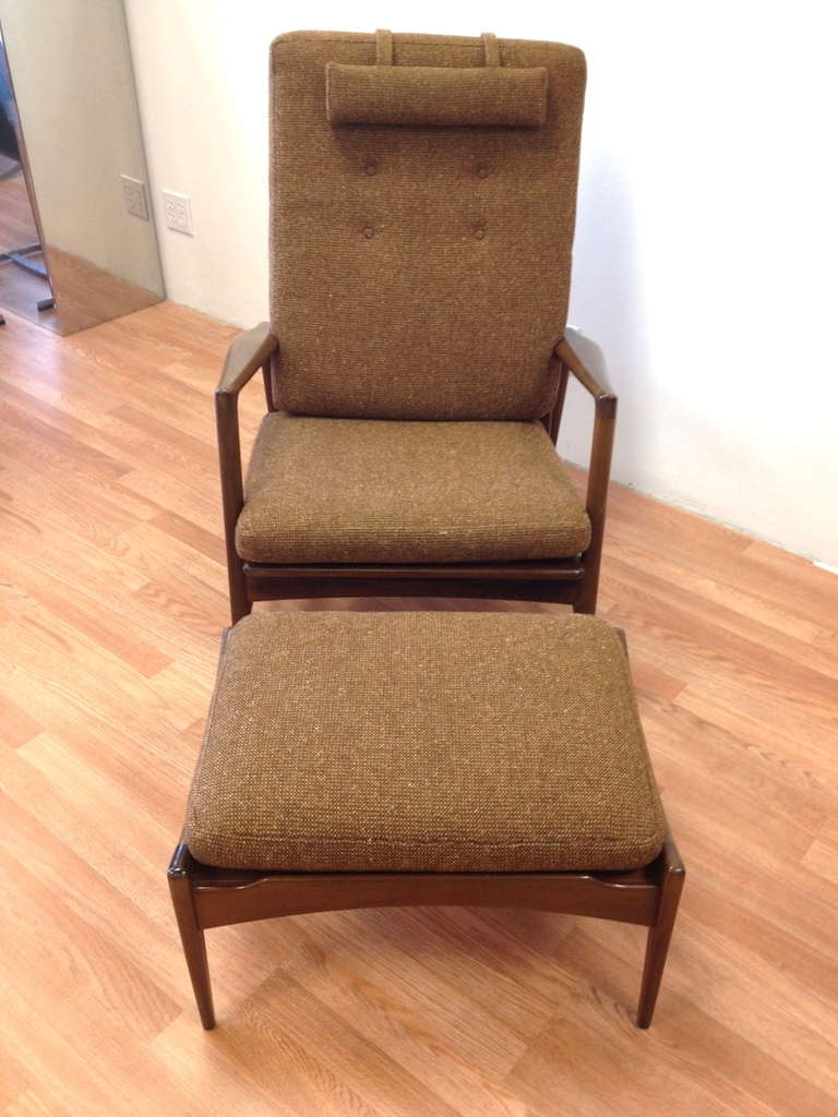 Mid-20th Century Ib Kofod Larsen Adjustable Lounge Chair and Ottoman for Selig