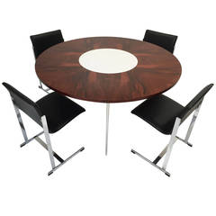 Merrow Associates Lazy Susan Dining Table, Four Cantilevered Chrome Chairs