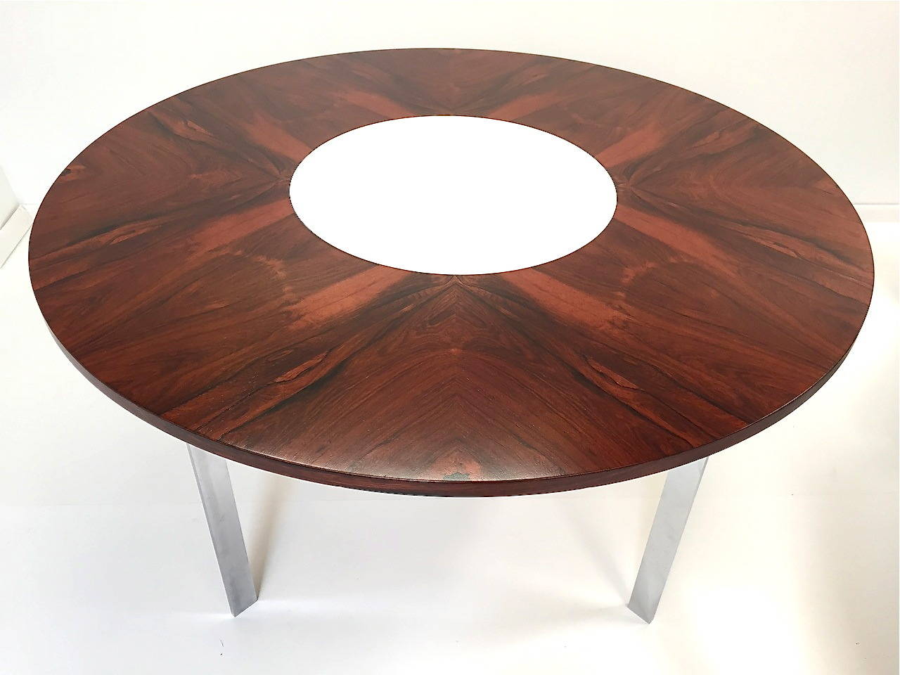 Mid-20th Century Merrow Associates Lazy Susan Dining Table, Four Cantilevered Chrome Chairs