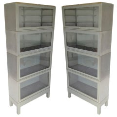 Pair US Navy Industrial Stacking Glass Front Lawyers Bookcases
