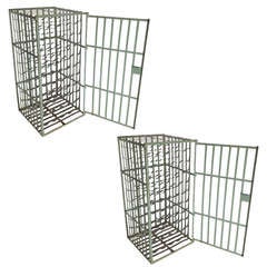 Pair of Vintage French Iron Wine Cages with Keys