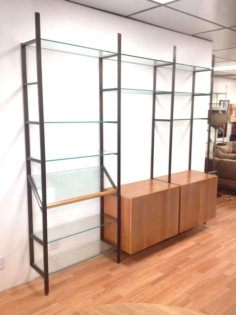 Bronze Finish three Section Wall Unit by Milo Baughman for Thayer Coggin.  Finish on cabinets is cloudy.  Cabinets should be refinished.  Sold in as found condition.