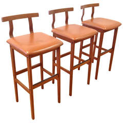 Set of Three Danish Modern Teak Barstools Made in Denmark by KS