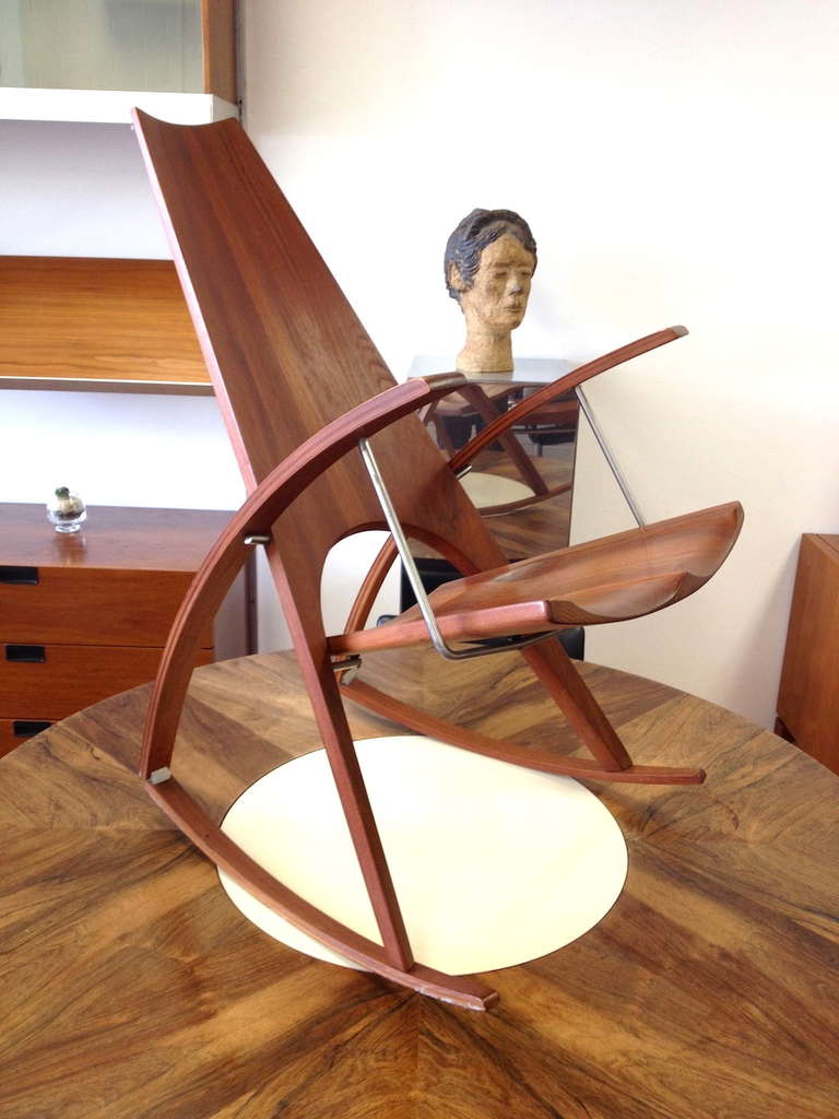 Sculptural Studio Rocking Chair by Leon Meyer.  Excellent original condition.  Signed underneath the seat as pictured.