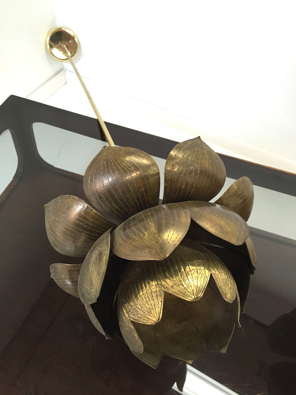 Pair of Vintage Brass Lotus Pendant Lights by Feldman 3