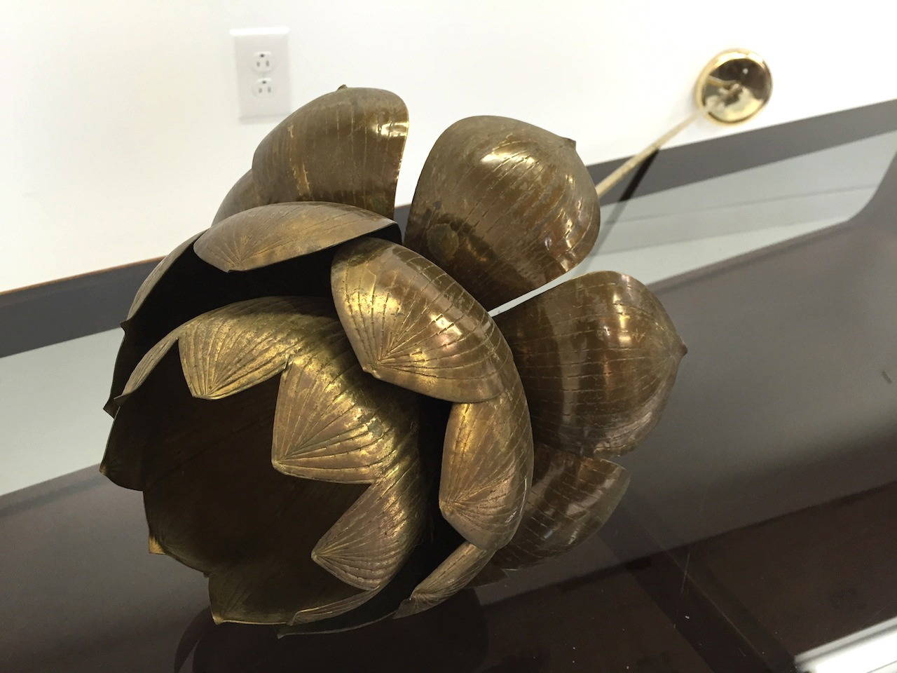 Pair of Vintage Brass Lotus Pendant Lights by Feldman 4