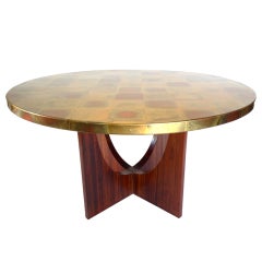 Sculptural Gold Foil Top Dining or Foyer Table on Walnut Base