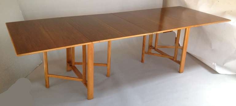 Vintage Bruno Mathsson Attrib. Maria Flap Extension Gateleg Dining Table.  Table has been completely refinished with some minor touch ups as pictured.  Table easily extends from 