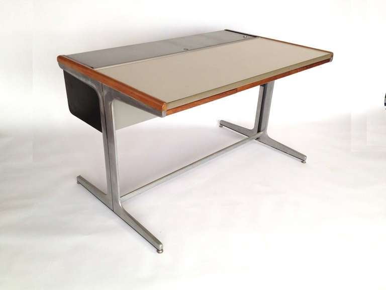 George Nelson Action One Office Architects Desk for Herman Miller. Features a spacious workspace with a large storage area as shown. Front side has 3 pencil drawers as pictured.  Good original condition.  Rare matching Drafting File Table also