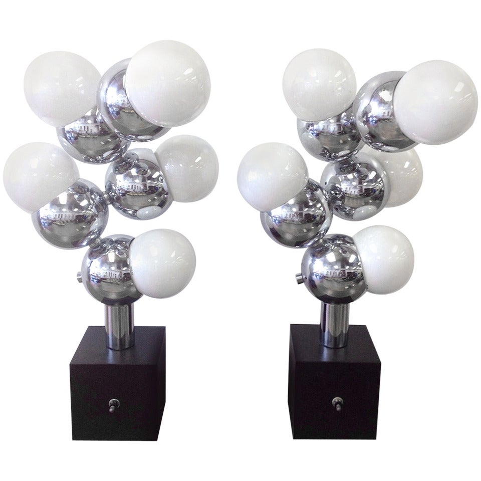 Exceptional Pair of Chrome Table Lamps