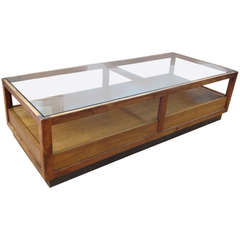 Danish Modern Walnut and Smoked Glass Coffee Table with Storage by Glenn