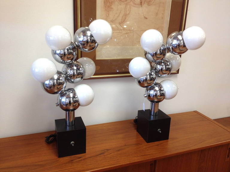 Unknown Exceptional Pair of Chrome Table Lamps