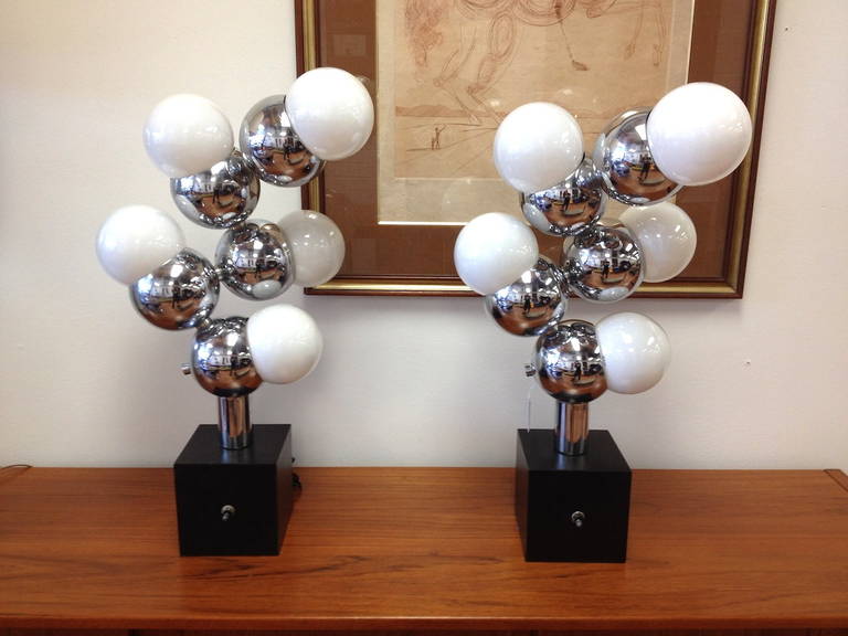 Exceptional Pair of Chrome Table Lamps In Excellent Condition In Long Beach, CA