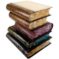 Whimsical Italain Tole Metal Stacked Books End Table w/ Storage