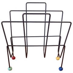 Vintage Midcentury Iron Record Holder with Colorful Ball Feet