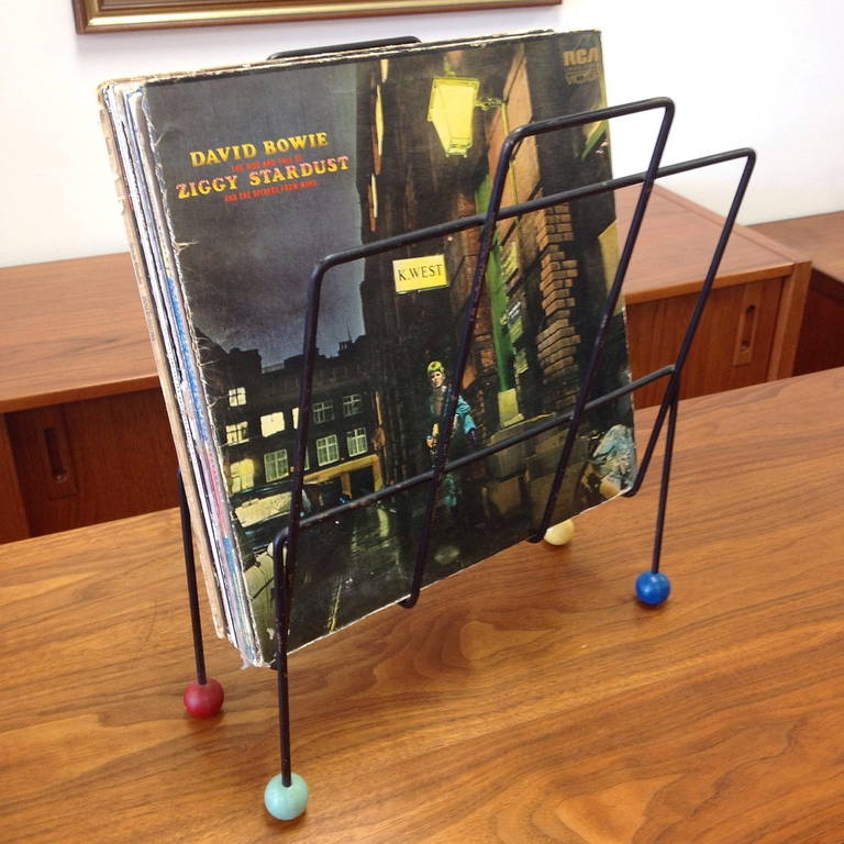 Midcentury Iron Record Holder with Colorful Ball Feet In Excellent Condition In Long Beach, CA