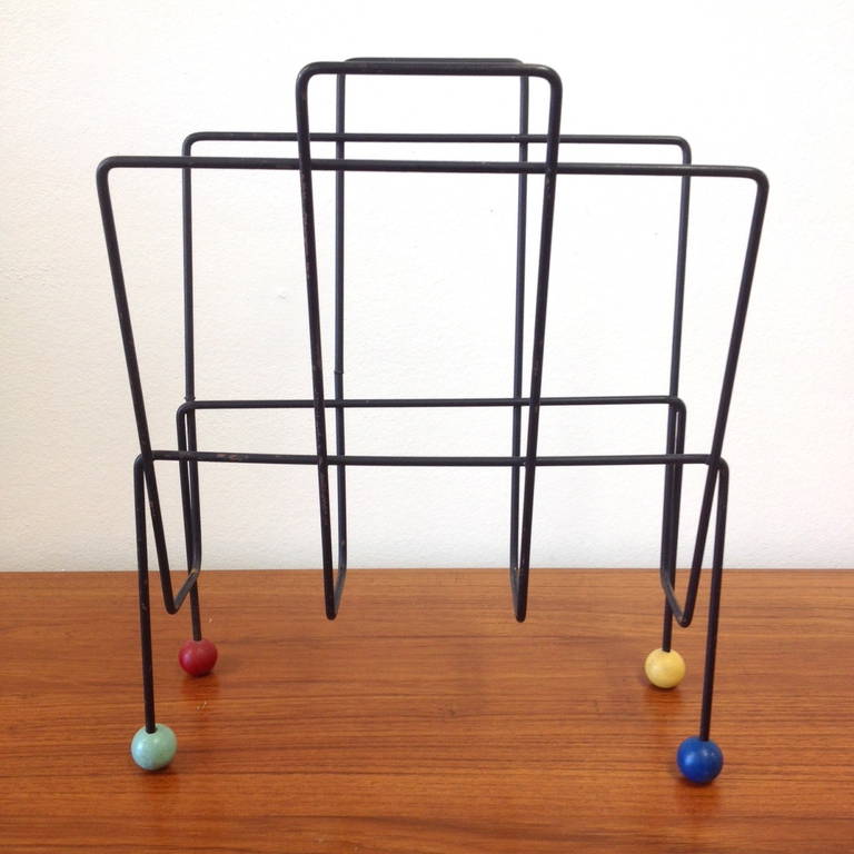 Midcentury Iron Record Holder with Colorful Ball Feet 1