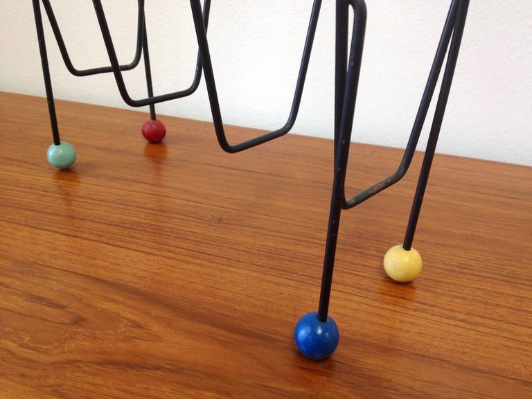 Midcentury Iron Record Holder with Colorful Ball Feet 3