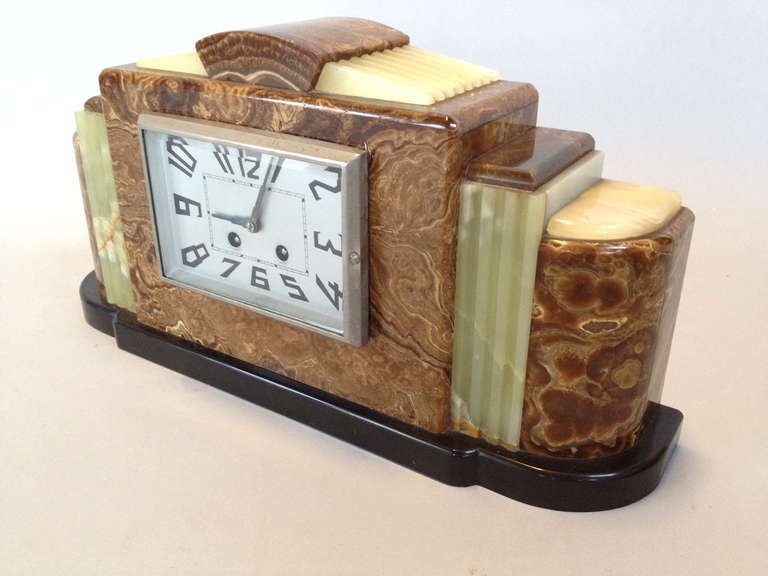 Mid-20th Century French Art Deco 3 Piece Mantel Clock Set w/ Japy Freres Movement