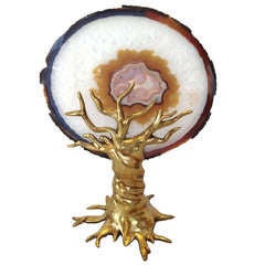 Sculptural Willy Daro Bronze Table Lamp With Inset Agate