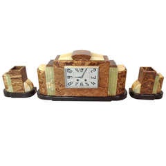 French Art Deco 3 Piece Mantel Clock Set w/ Japy Freres Movement