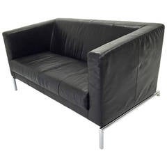 Gerard Van Den Berg Kubik Black Leather Settee Sofa for Montis