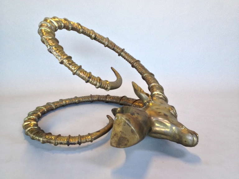 Exceptional Pair of Brass Rams Head Gazelle Ibex Dining Table Bases 4
