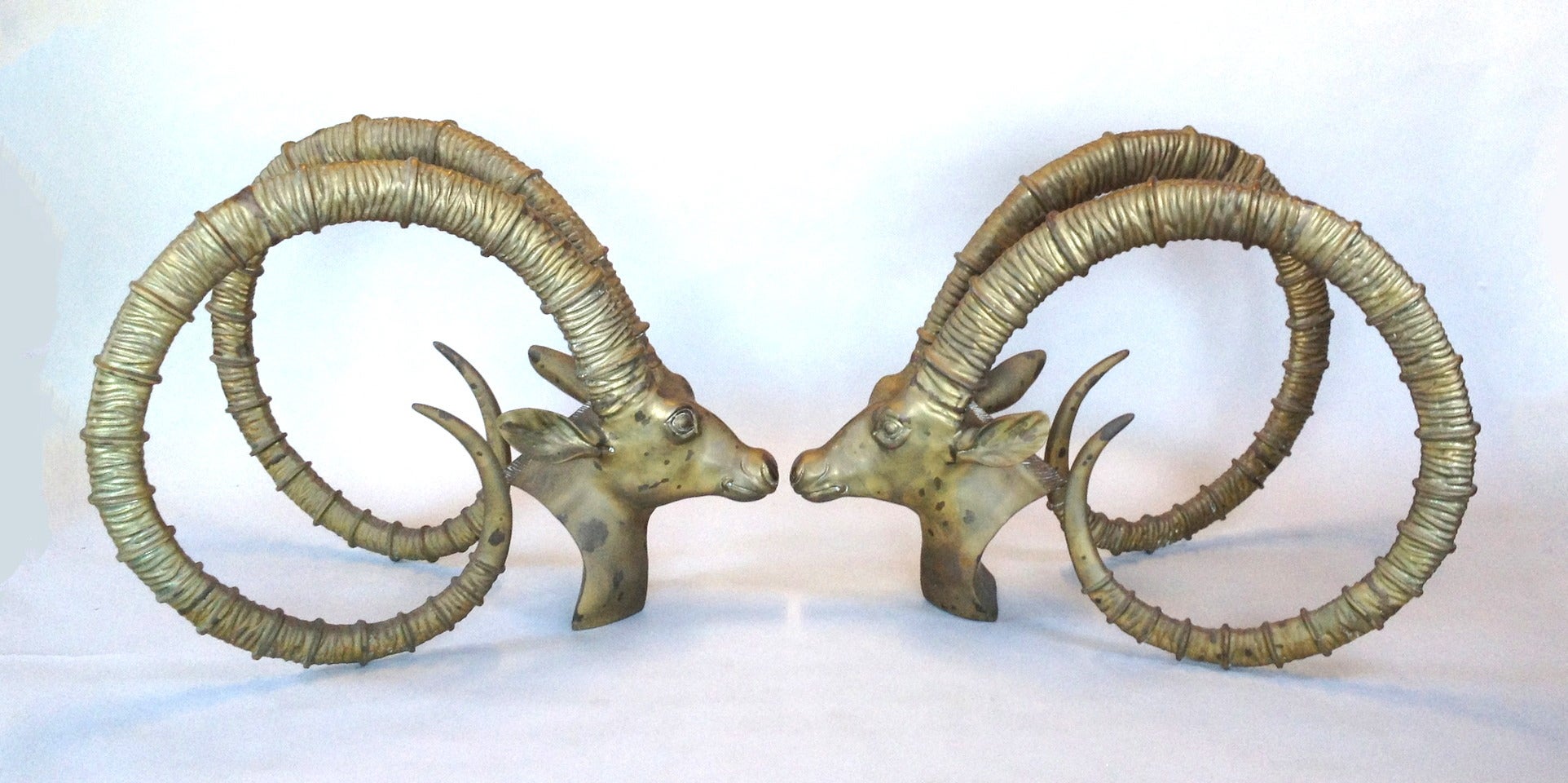 Exceptional Pair of Brass Rams Head Gazelle Ibex Dining Table Bases