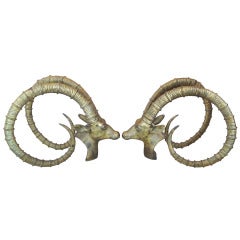 Exceptional Pair of Brass Rams Head Gazelle Ibex Dining Table Bases