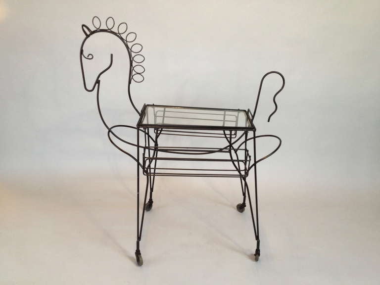 Whimsical Horse Rolling Serving Bar Cart by Frederick Weinberg