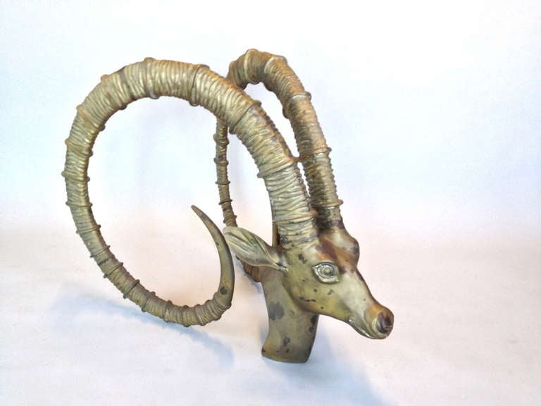 Exceptional Pair of Brass Rams Head Gazelle Ibex Dining Table Bases 1