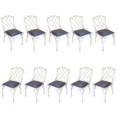 Set of 10 Cast Aluminum Faux Bamboo Indoor / Outdoor Dining Chairs