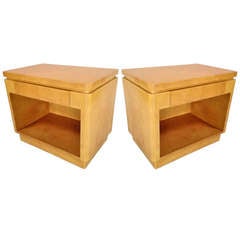 Pair of Karl Springer Style Faux Goastskin Lacquered Nightstands