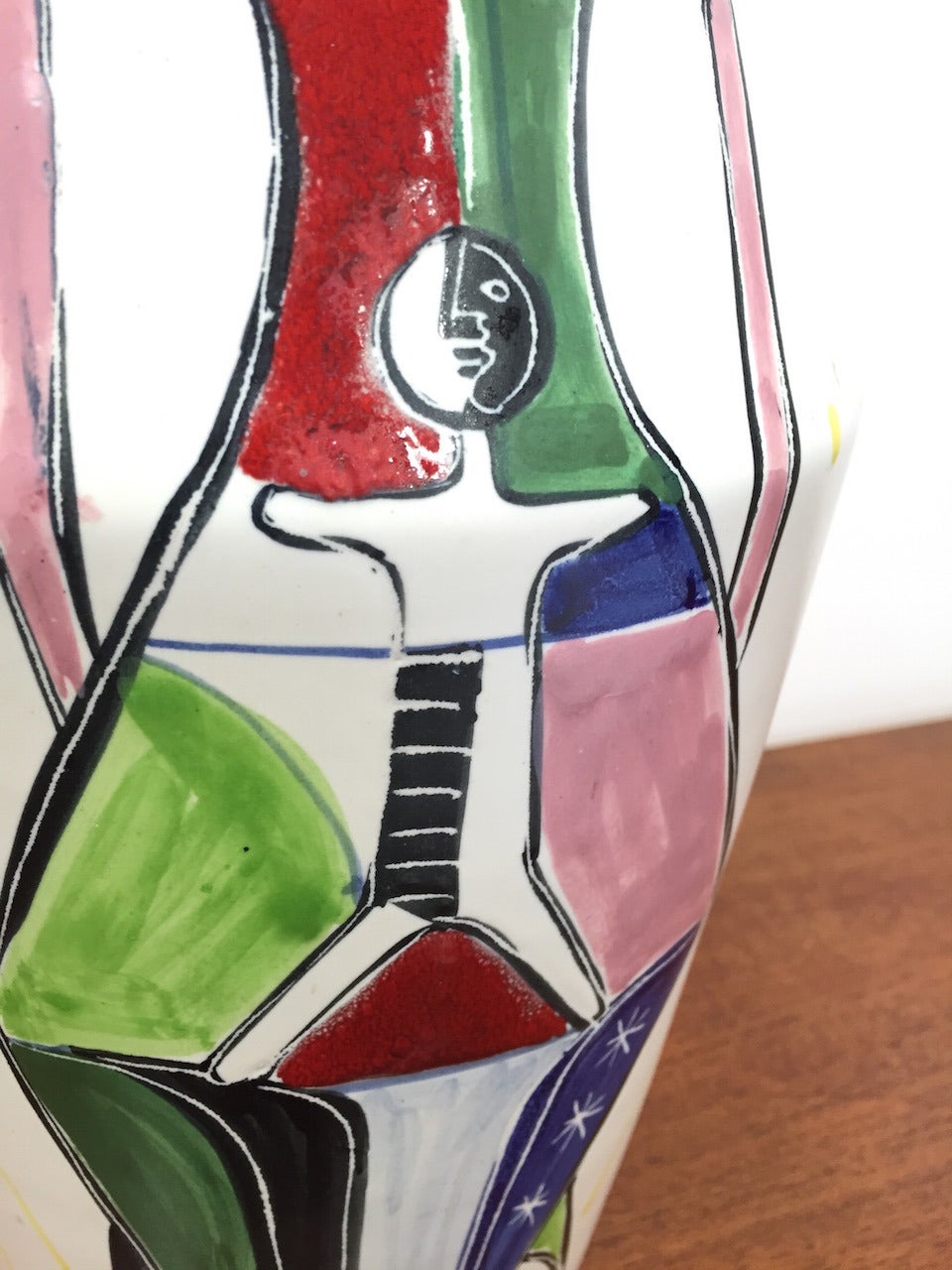 Large Signed Abstract Italian Ceramic Vase In Excellent Condition In Long Beach, CA