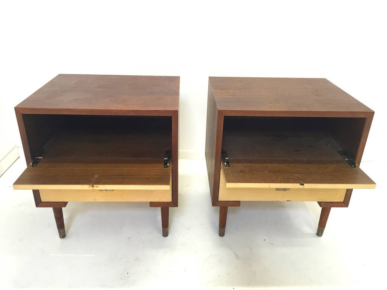 Brass Pair of Paul Frankl Nightstands for Johnson Furniture Company