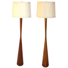 Pair of Double Conical Walnut Floor Lamps Attrib. Paul McCobb