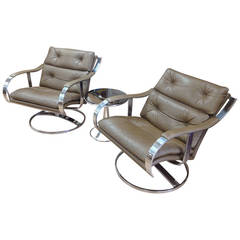 Pair of Chrome and Leather Lounge Chairs by Garner Leaver for Steelcase
