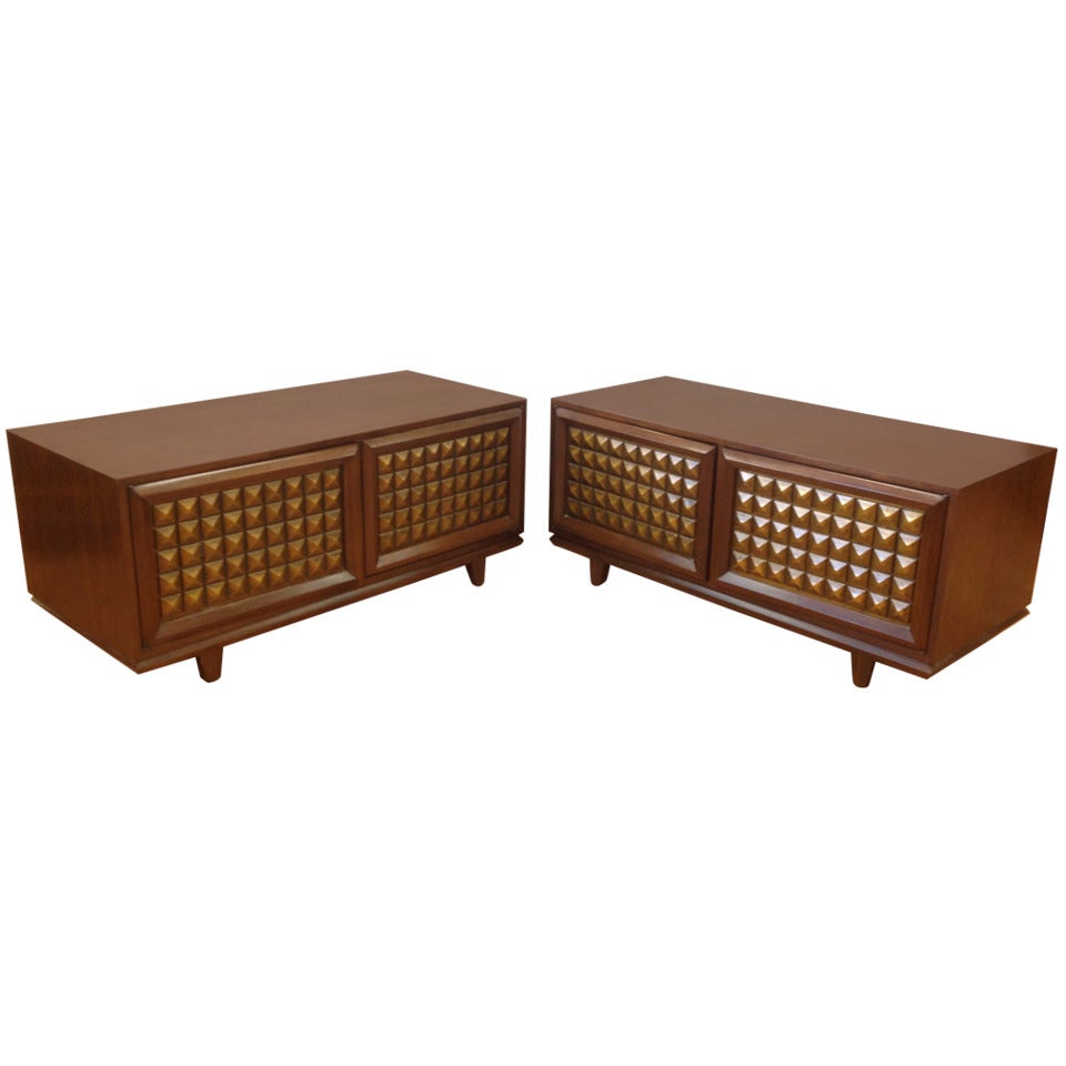 Exceptional Pair of Studded Nightstands by Cal Mode For Sale