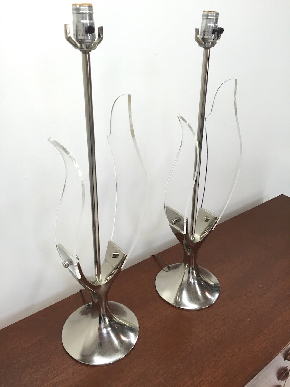 Late 20th Century Exceptional Pair of Chrome and Lucite Table Lamps by Laurel Lamp Co. For Sale