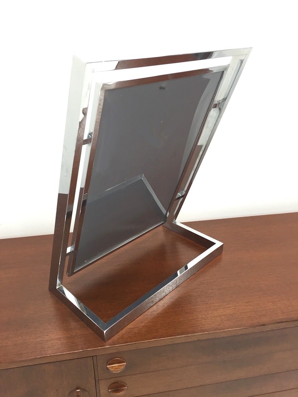 Exceptional Chrome Angled Table Mirror In Excellent Condition In Long Beach, CA
