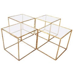 Set of 4 Gilt Metal Faux Bamboo Side / Cocktail Tables