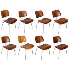 Used Rare Set of 8 Charles Eames Rosewood DCM Dining Chairs for Herman Miller