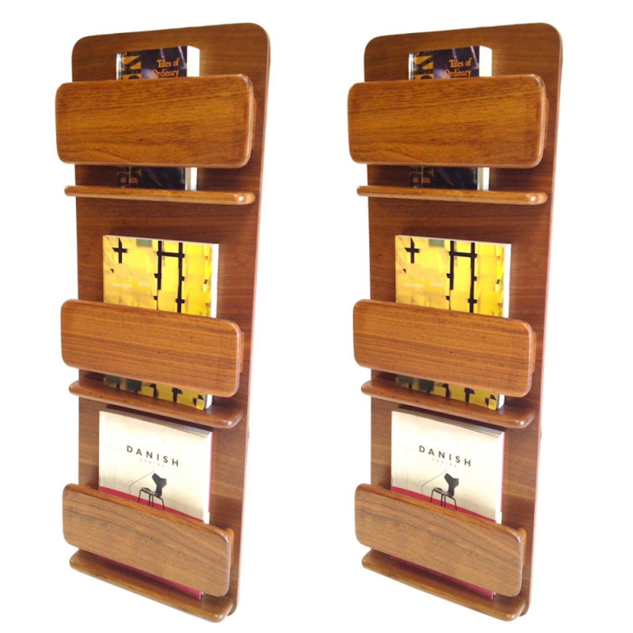 Pair of Peter Pepper Danish Modern Style Wall Mount Book Magazine Holders