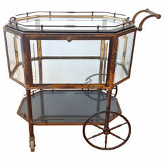 French Brass and Glass Vitrine Serving Cart, circa 1940s